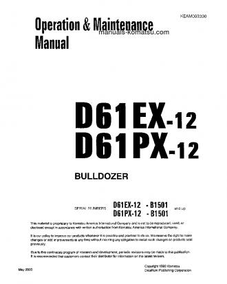 D61EX-12(BRA) S/N B1501-B3000 Operation manual (English)