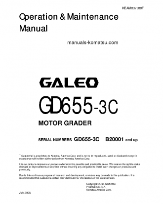 GD655-3C(BRA) S/N B15001-UP Operation manual (English)