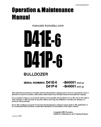 D41E-6(JPN) S/N B40001-UP Operation manual (English)