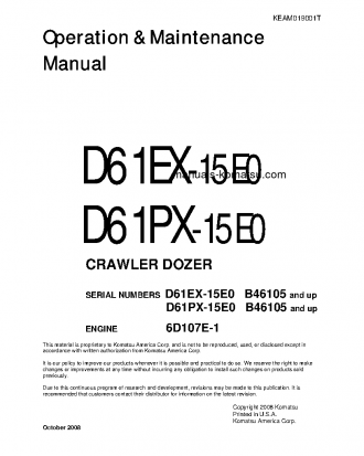 D61EX-15(BRA)-E0 S/N B46105-UP Operation manual (English)