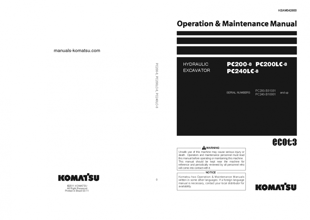 PC200LC-8(BRA) S/N B31331-UP Operation manual (English)