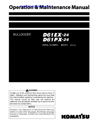 D61PX-24(BRA) S/N B60001-UP Operation manual (English)