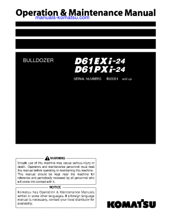 D61EXI-24(BRA) S/N B60001-B60752 Operation manual (English)