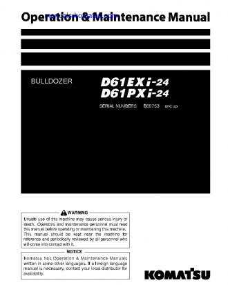 D61EXI-24(BRA) S/N B60753-B60908 Operation manual (English)