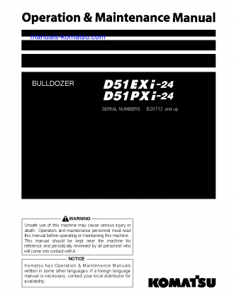 D51EXI-24(BRA) S/N B20712-UP Operation manual (English)