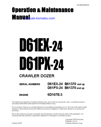 D61EX-24(BRA) S/N B61370-UP Operation manual (English)