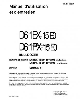 D61EX-15(BRA)-E0 S/N B46105-UP Operation manual (French)