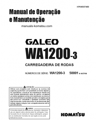 WA1200-3(JPN) S/N 50001-UP Operation manual (Portuguese)