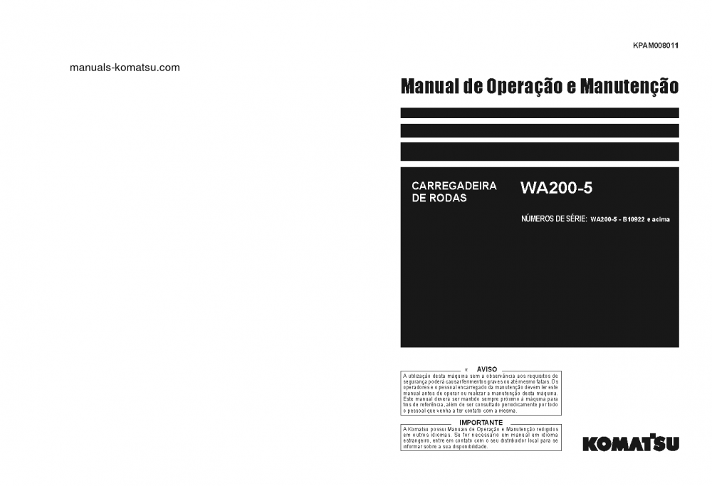 WA200-5(BRA) S/N B10922-UP Operation manual (Portuguese)