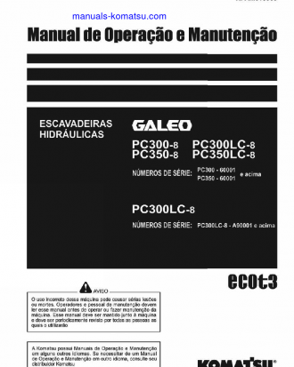 PC300LC-8(USA) S/N A90001-UP Operation manual (Portuguese)
