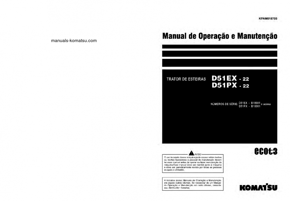 D51PX-22(BRA) S/N B10001-UP Operation manual (Portuguese)