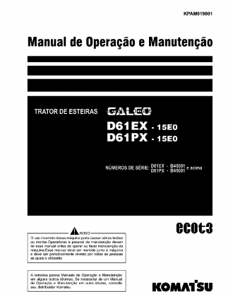 D61EX-15(BRA)-E0 S/N B45001-UP Operation manual (Portuguese)