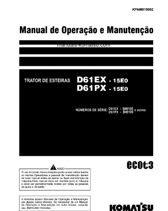 D61EX-15(BRA)-E0 S/N B46105-UP Operation manual (Portuguese)