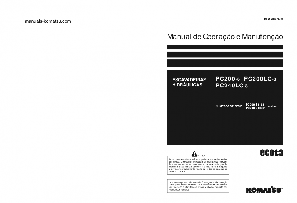 PC200LC-8(BRA) S/N B31331-UP Operation manual (Portuguese)