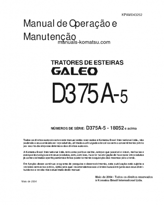 D375A-5(JPN) S/N 18052-UP Operation manual (Portuguese)