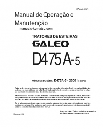 D475A-5(JPN) S/N 20001-UP Operation manual (Portuguese)
