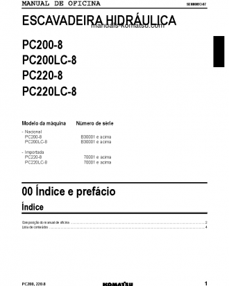 PC200-8(BRA) S/N B30001-UP Shop (repair) manual (Portuguese)