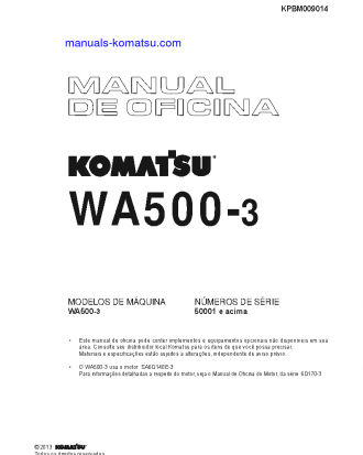 WA500-3(JPN) S/N 50001-UP Shop (repair) manual (Portuguese)