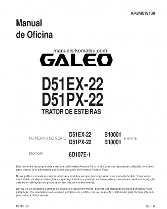 D51EX-22(BRA) S/N B10001-UP Shop (repair) manual (Portuguese)
