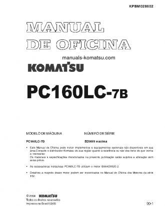 PC160LC-7(BRA) S/N B20001-UP Shop (repair) manual (Portuguese)