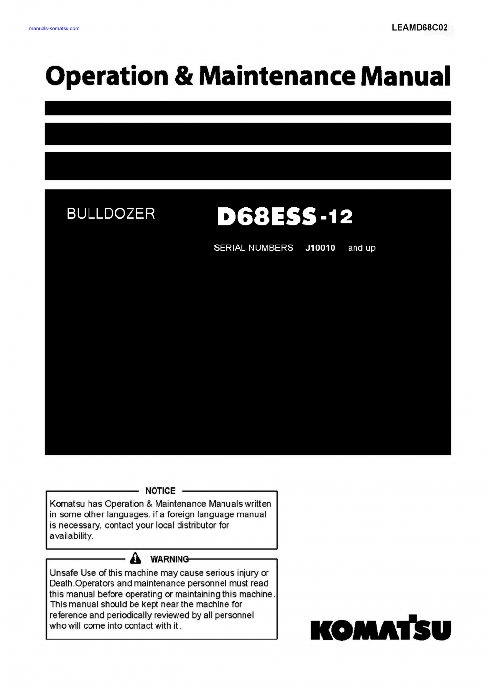 D68ESS-12(IDN) S/N J10010-J01056 Operation manual (English)