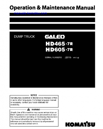 HD465-7(IDN)-R S/N J20116-UP Operation manual (English)