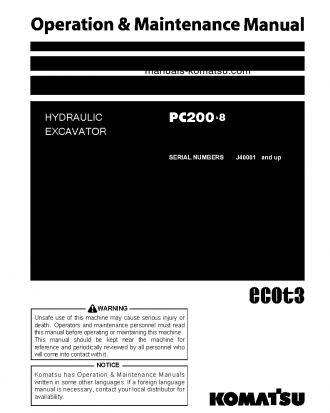 PC200-8(IDN) S/N J40001-UP Operation manual (English)