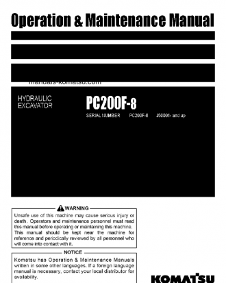 PC200F-8(IDN) S/N J50001-UP Operation manual (English)