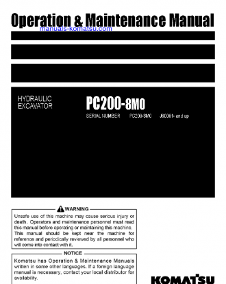 PC200-8(IDN)-M0 S/N J60001-UP Operation manual (English)