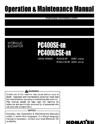 PC400SE-8(IDN)-R S/N J30001-UP Operation manual (English)