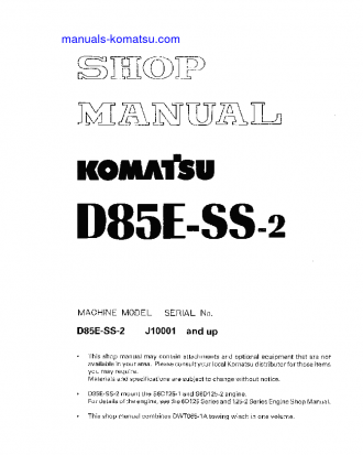 D85ESS-2(IDN) S/N J10001-UP Shop (repair) manual (English)