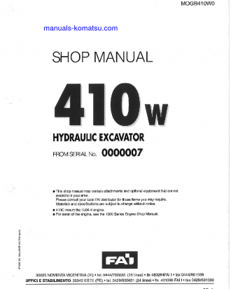 410W(ITA) S/N 0000007-UP Shop (repair) manual (English)