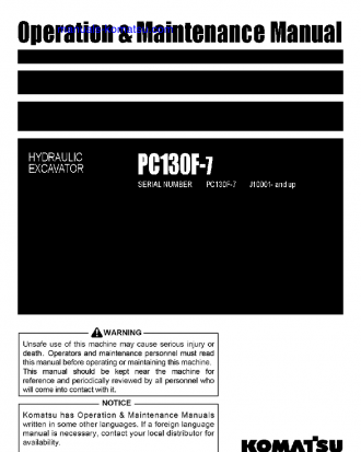 PC130F-7(IDN) S/N J10001-UP Operation manual (English)