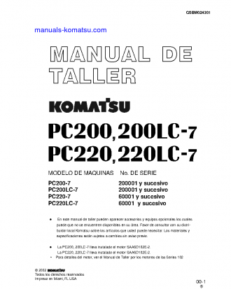 PC200LC-7(JPN) S/N 200001-UP Shop (repair) manual (Spanish)