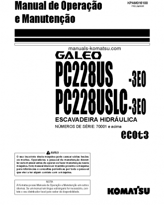 PC228USLC-3(JPN)-E0 S/N 40001-UP Operation manual (Portuguese)