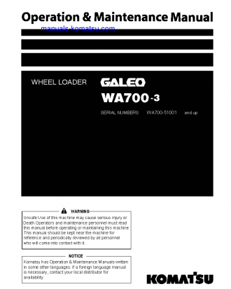 WA700-3(JPN) S/N 51001-51086 Operation manual (English)