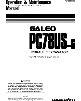 PC78US-6(JPN) S/N 6501-7614 Operation manual (English)