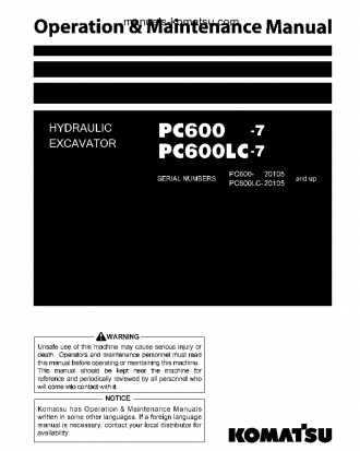 PC600LC-7(JPN) S/N 20105-UP Operation manual (English)