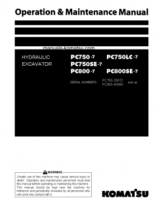 PC800-7(JPN) S/N 40067-UP Operation manual (English)