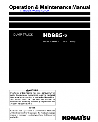 HD985-5(JPN) S/N 1046-UP Operation manual (English)