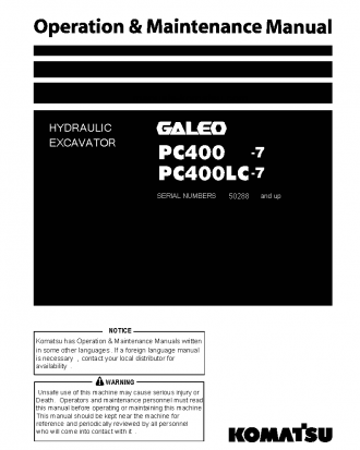 PC400LC-7(JPN)--50C DEGREE FOR CIS S/N 50288-52024 Operation manual (English)