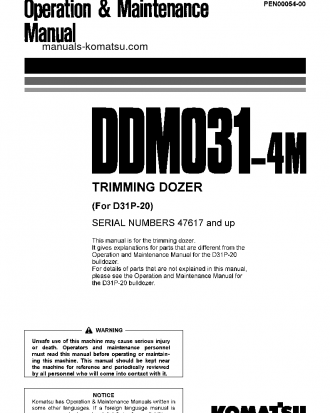 D31P-20(JPN)-TRIMMING DOZER FOR CHINA S/N 45001-UP Operation manual (English)