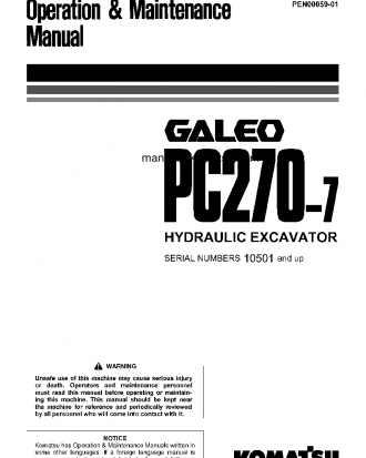 PC270-7(JPN)-SEGMENT- MONITOR S/N 10501-UP Operation manual (English)