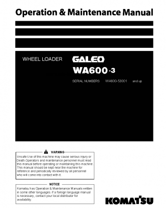 WA600-3(JPN)-TBG S/N 53001-UP Operation manual (English)