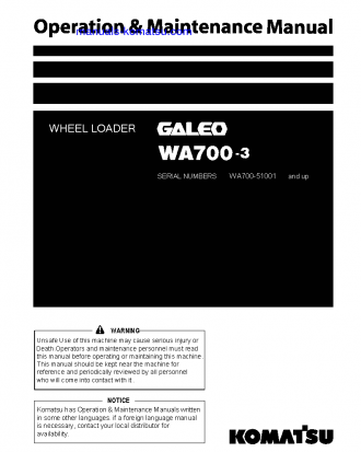 WA700-3(JPN)-TBG S/N 51001-UP Operation manual (English)