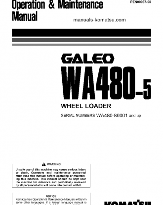 WA480-5(JPN) S/N 80001-UP Operation manual (English)