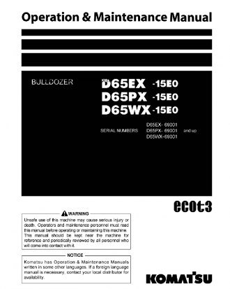 D65WX-15(JPN)-E0, POWER ANGLE TILT S/N 69001-69104 Operation manual (English)