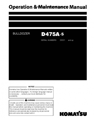 D475A-5(JPN)--30C DEGREE S/N 20001-UP Operation manual (English)