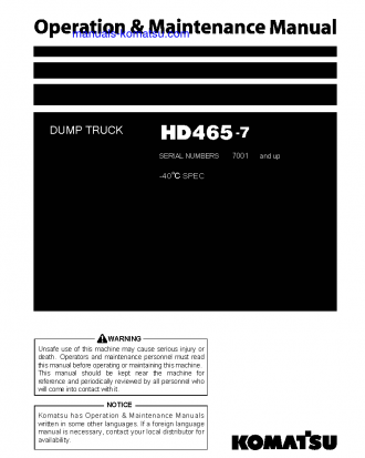 HD465-7(JPN)--40C DEGREE S/N 7001-UP Operation manual (English)