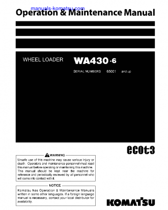 WA430-6(JPN) S/N 65001-65394 Operation manual (English)